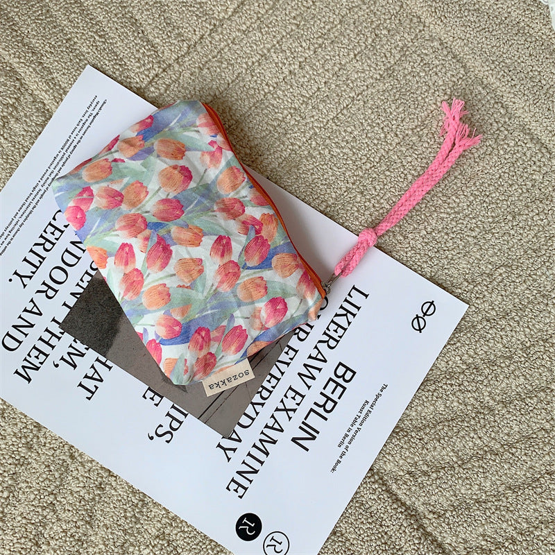 Simple Flower Print Mini Make Up Bag