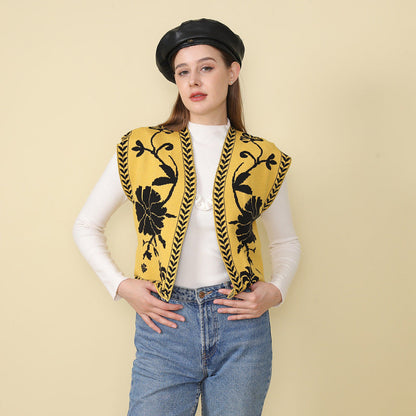 Sexy Jacquard Sleeveless Open Front Knit Vest