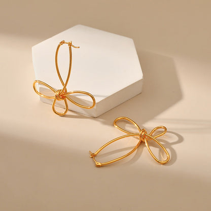 Gold Plated Hollow Bow Stud Earrings