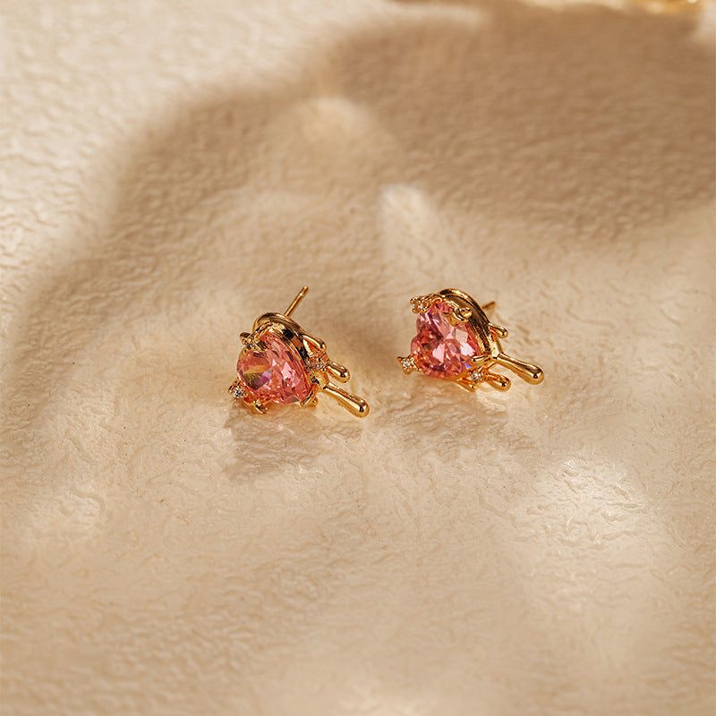Cute Pink Heart Zircon Stud Earrings