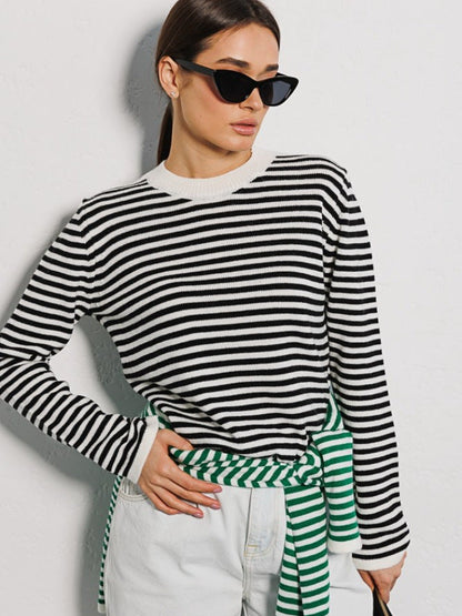 Stripe Contrast Color Knit Tops
