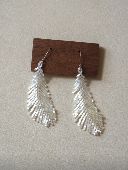 Handmade Beaded Feather Tassel Earrings