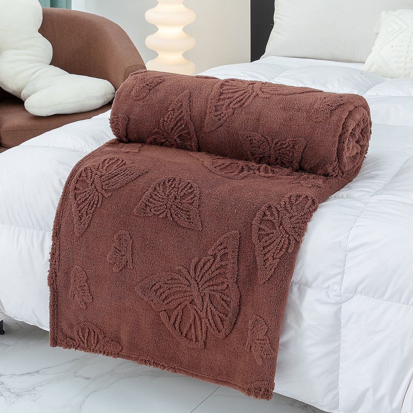 Solid Color Butterfly Jacquard Coral Fleece Blanket