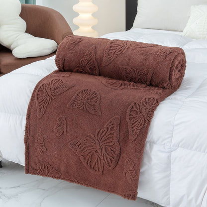 Solid Color Butterfly Jacquard Coral Fleece Blanket