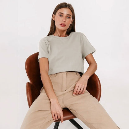 Solid Color Round Neck Loose Short Sleeves Top