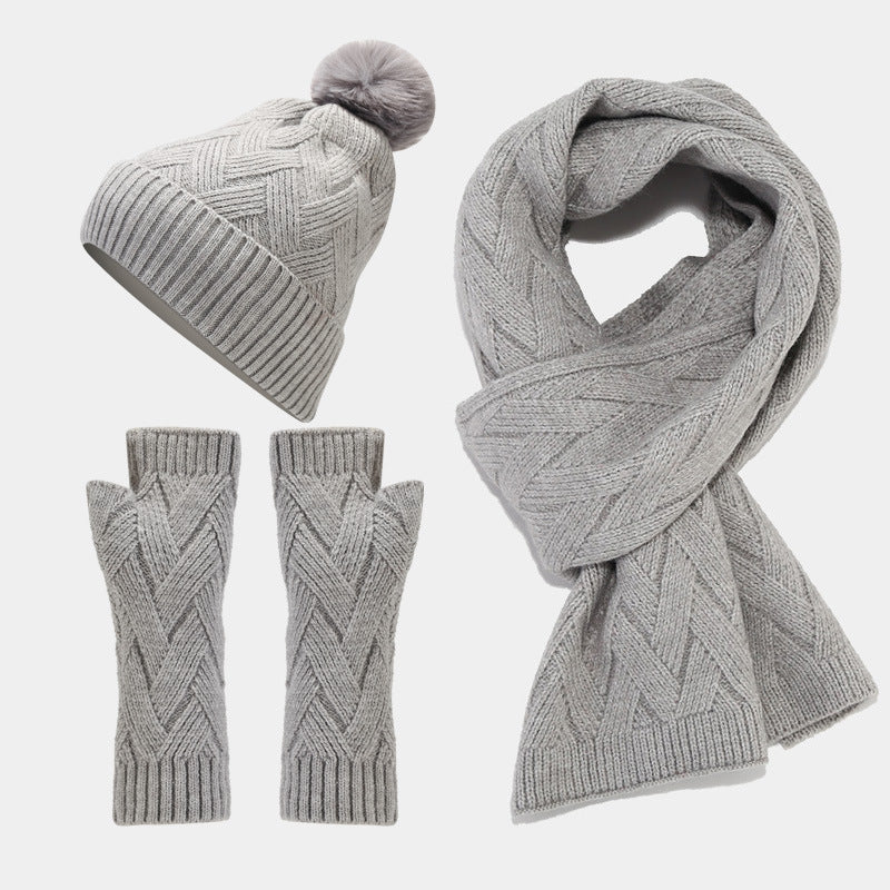 3PCS Solid Color Twist Hat & Scarf Sets