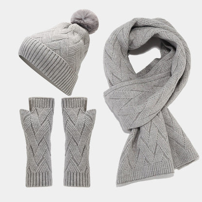 3PCS Solid Color Twist Hat & Scarf Sets