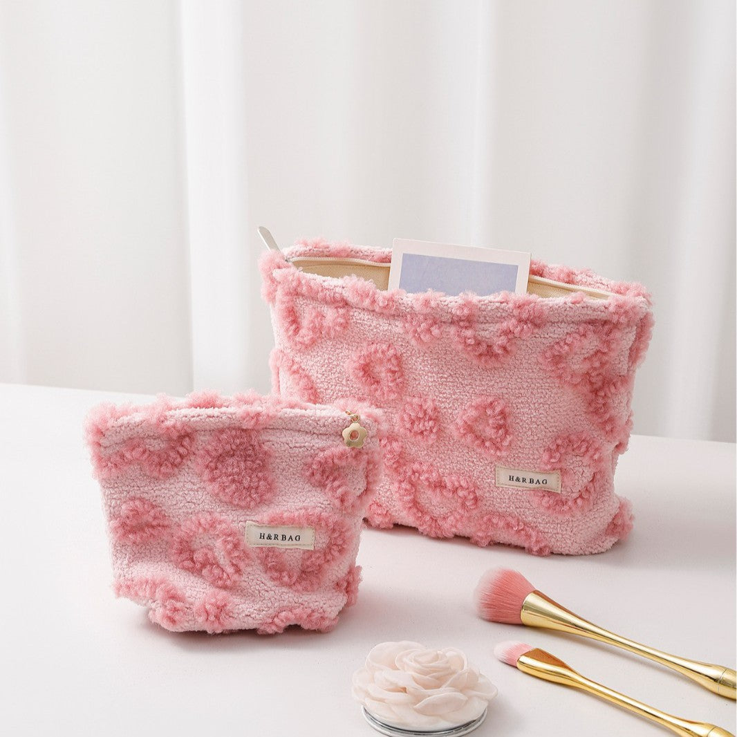 Pink Plushed Love Jacquard Make Up Bag