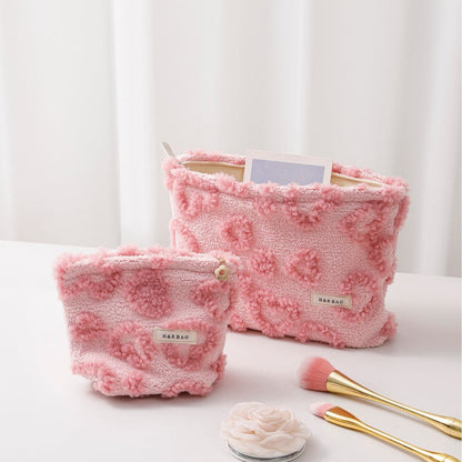 Pink Plushed Love Jacquard Make Up Bag