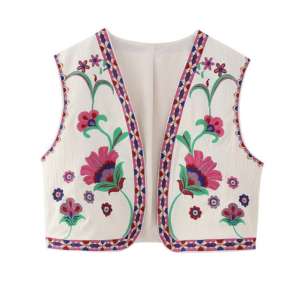 Flower Embroideries Open Front Elegant Vest