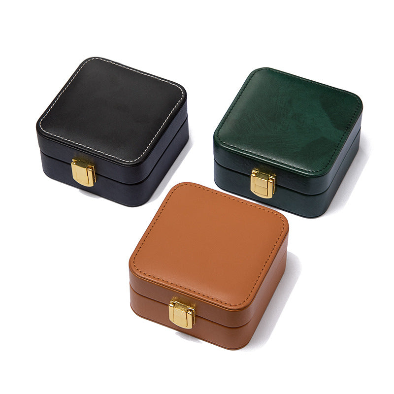 Solid Color Portable Mini Jewelry Case With Mirror