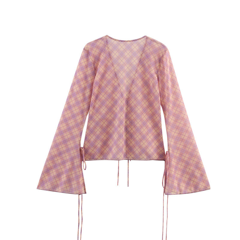 Elegant Printed Plaid Top and Skirt Sets