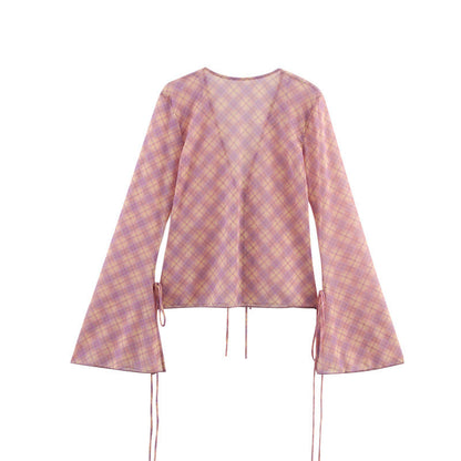 Elegant Printed Plaid Top and Skirt Sets