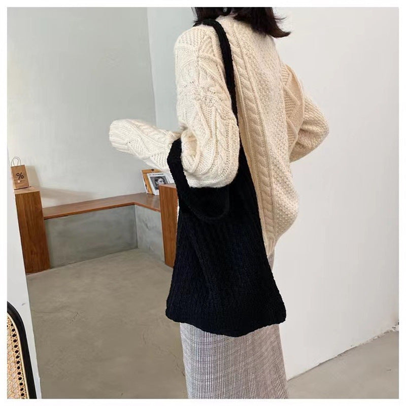 Simple Vintage Shoulder Bag Knit Tote Bag
