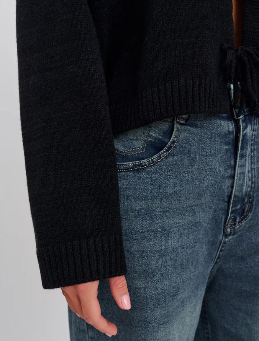 Round Neck Tie Front Long Sleeve Cardigan