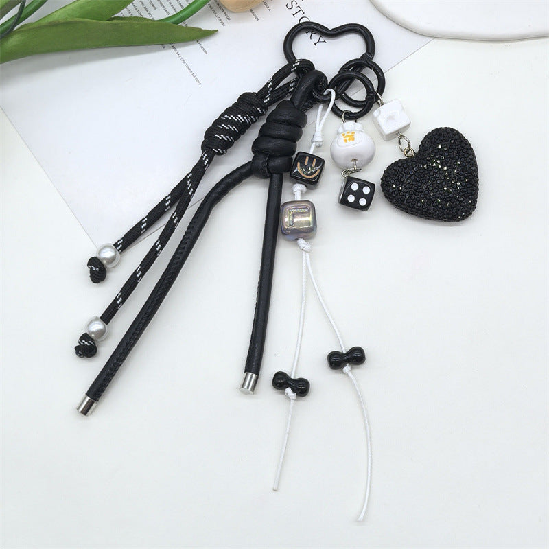Sparkling Rhinestone Heart Braided Keychain Bag Charms