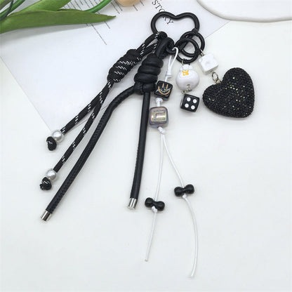 Sparkling Rhinestone Heart Braided Keychain Bag Charms