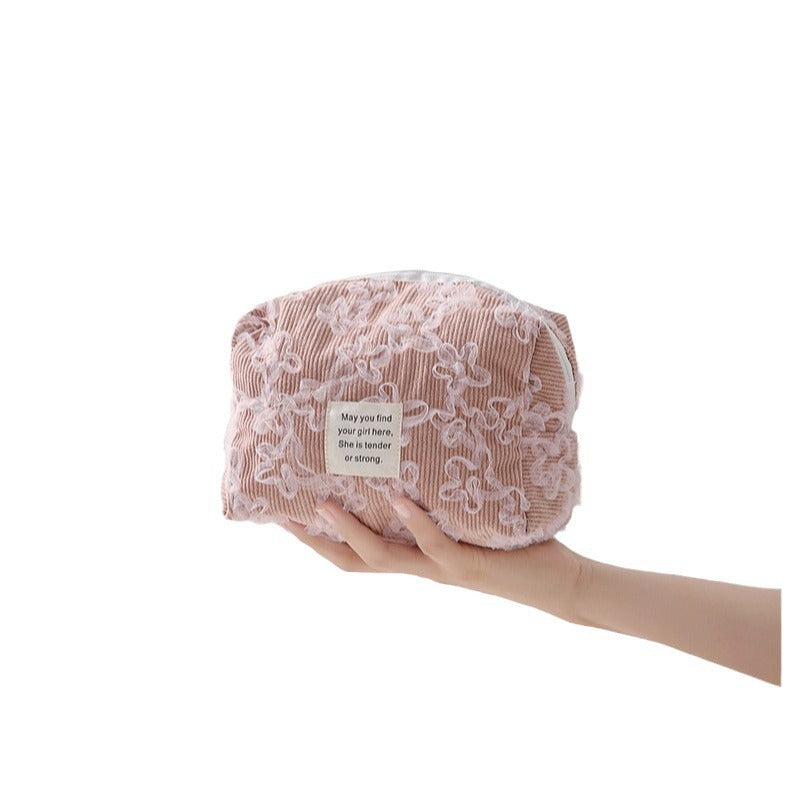 Lace Jacquard Portable Corduroy Cosmetic Bag