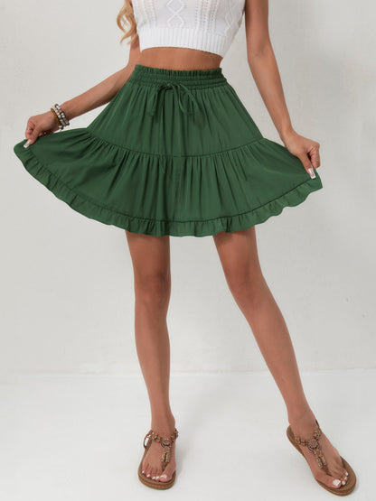 Trendy Pleated High Waisted Drawstring Skirt