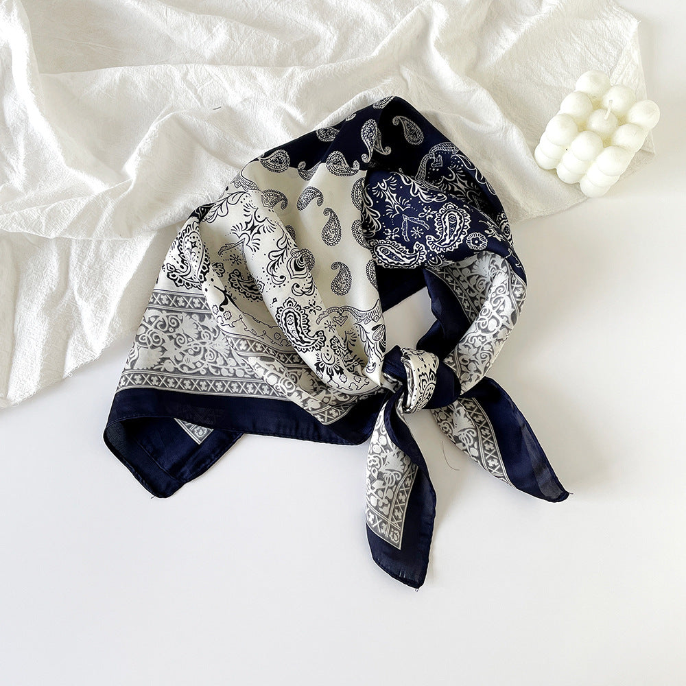 Simple Paisley Print Square Satin Scarf