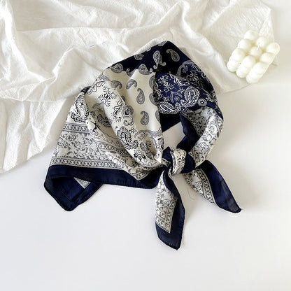 Simple Paisley Print Square Satin Scarf
