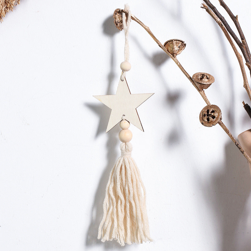 Moon Star Wood Bead Tassel Wall Hanging