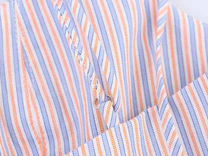 Sweet Striped Buttons String Puffy Mini Dresses