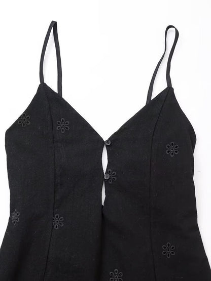 Sexy Embroidery Buttons Spaghetti Mini Dresses