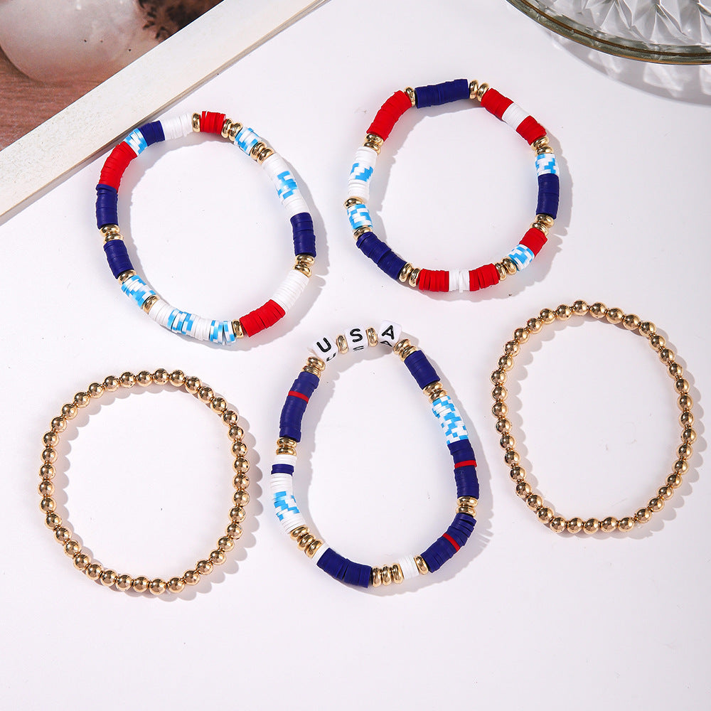 Trendy USA Letters Beaded Stretch Bracelet