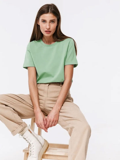 Solid Color Round Neck Loose Short Sleeves Top