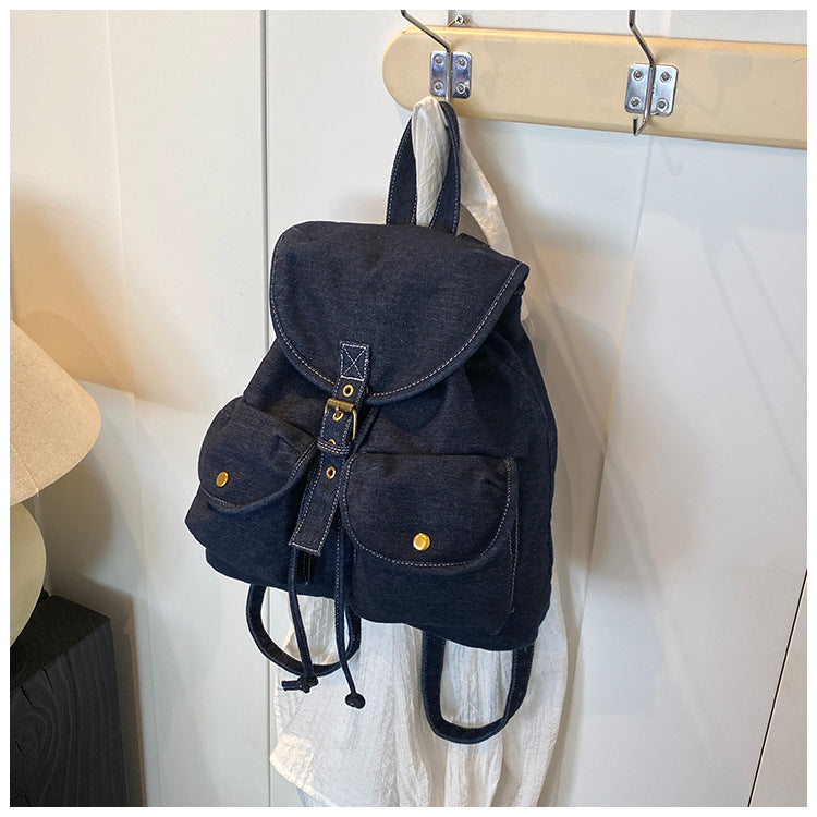 Solid Color Denim Large Capacity Backpack