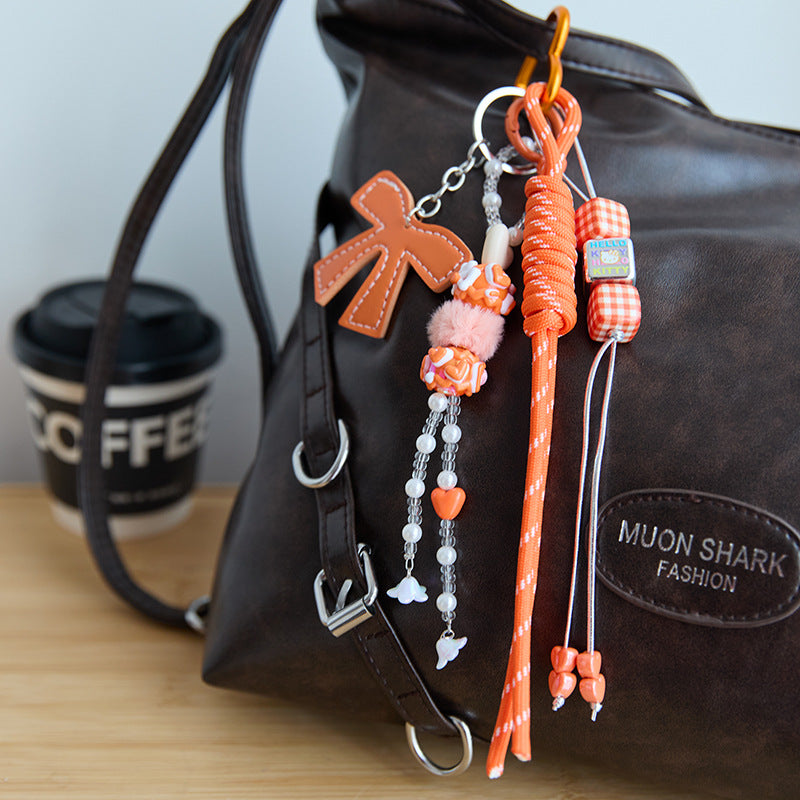 Cute Leather Heart Braided Keychain Bag Charm