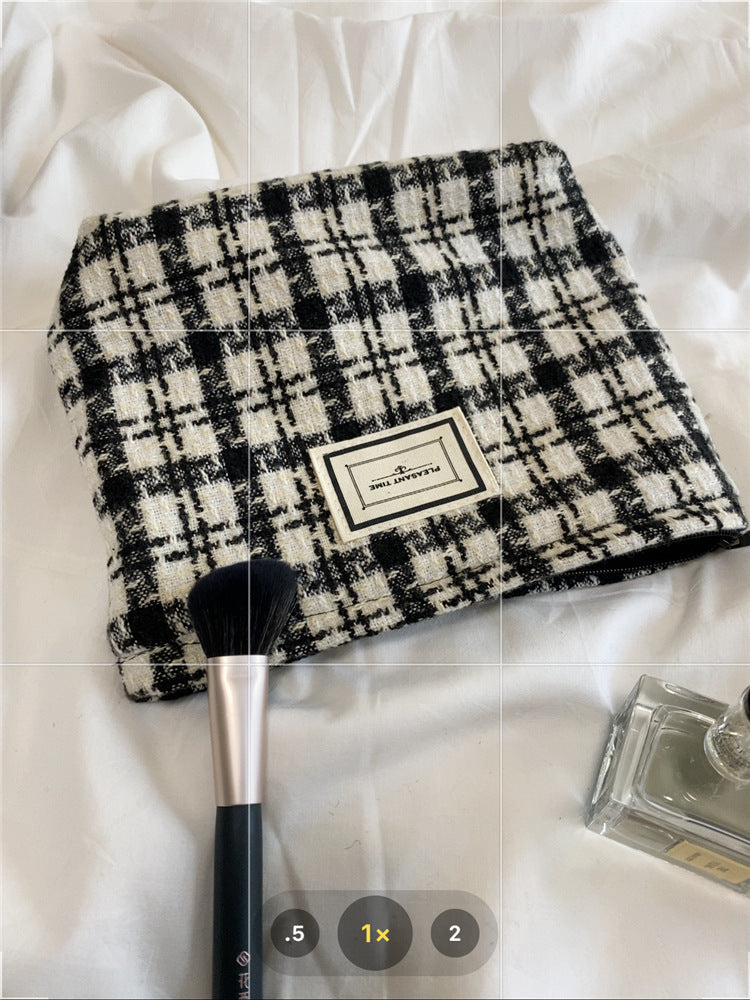 Plaid Color Block Large Capacity Make Up Bag