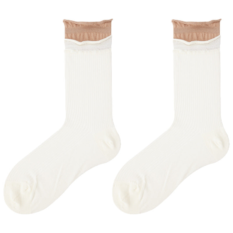 Color Block Ribbed Thin Cotton Socks