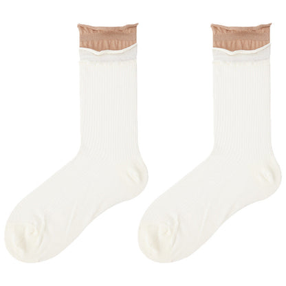 Color Block Ribbed Thin Cotton Socks