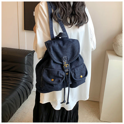 Solid Color Denim Large Capacity Backpack