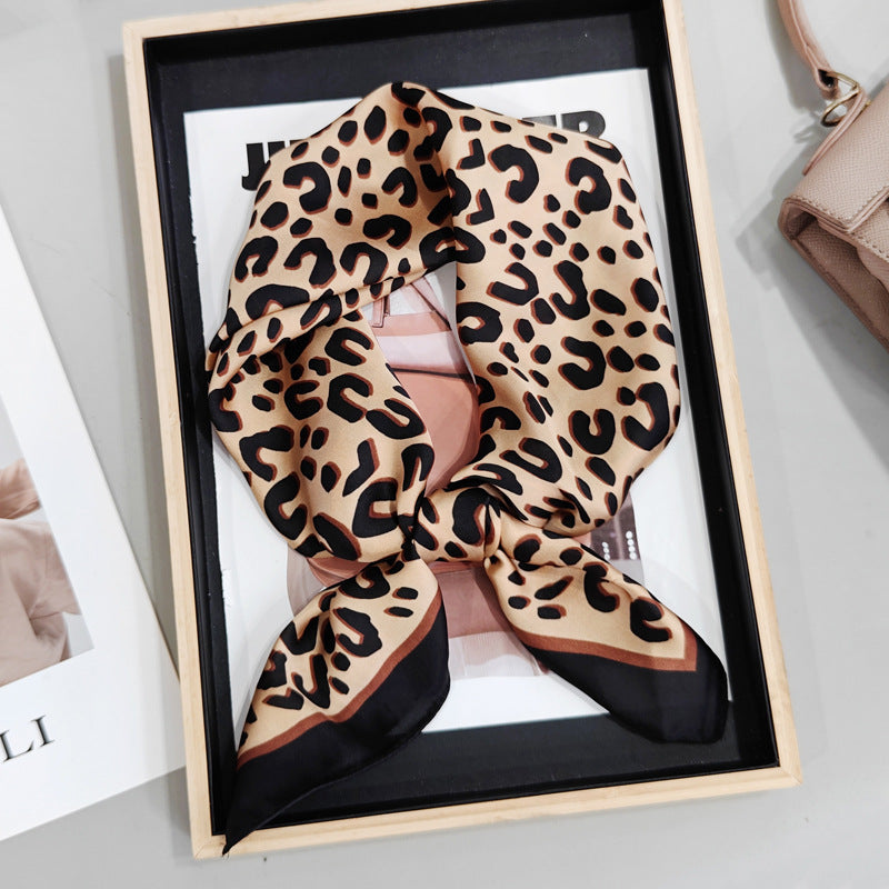 Leopard Splicing Print Square Satin Scarf