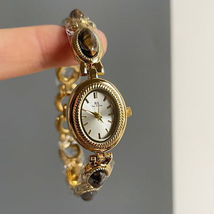 Retro Gold Tone Oval Dial Quartz Wrist Watch