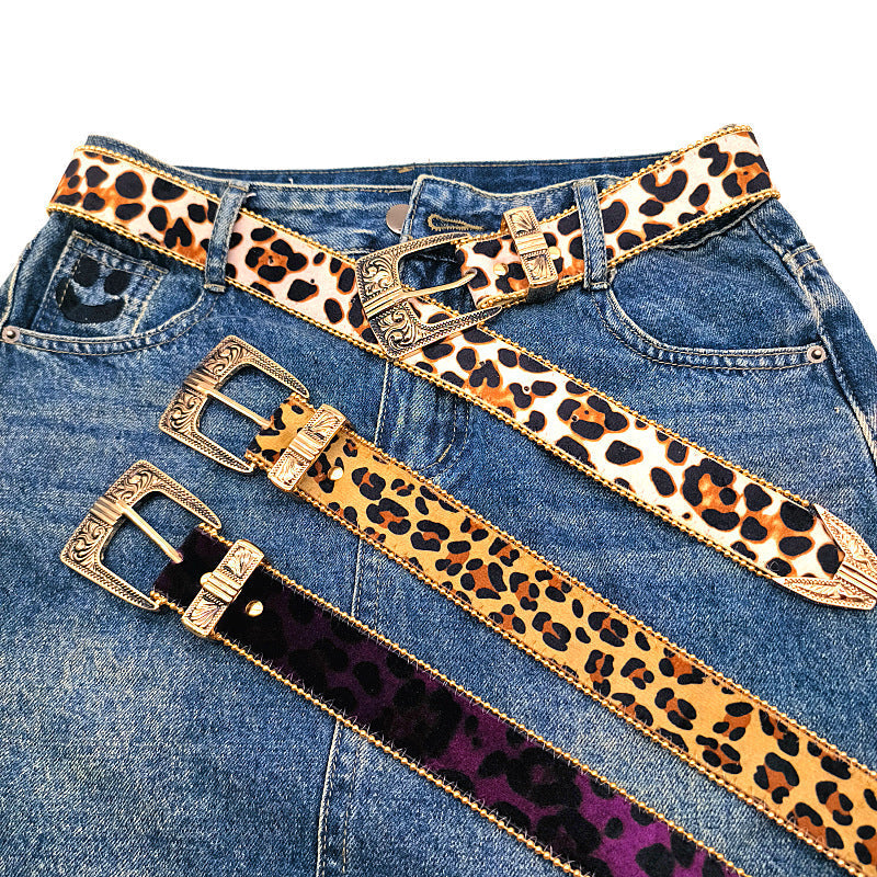 Vintage Leopard Print Leather Belt