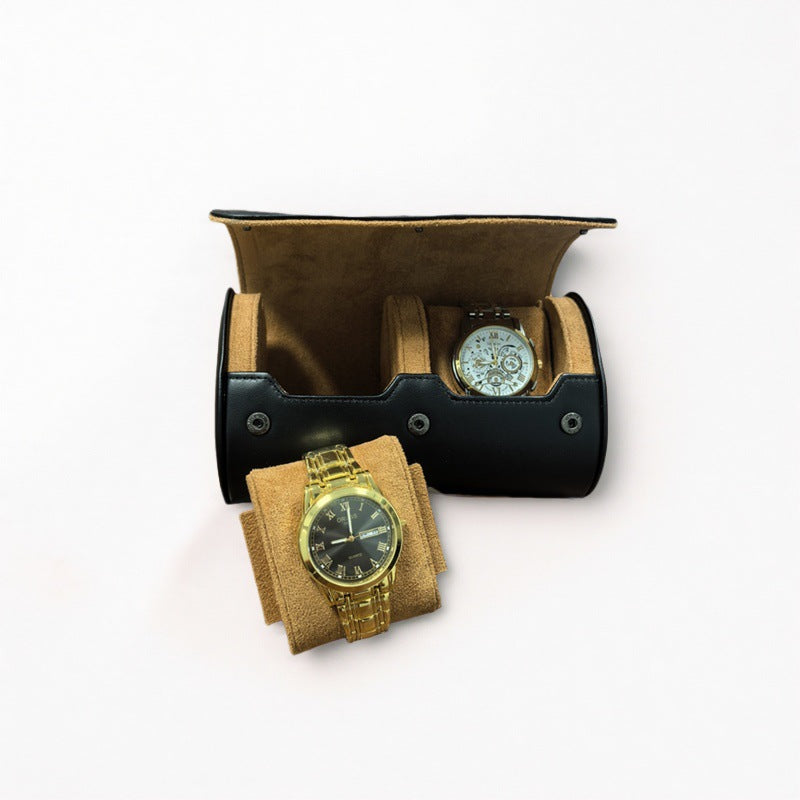 Solid Color PU Leather Watch Roll Case