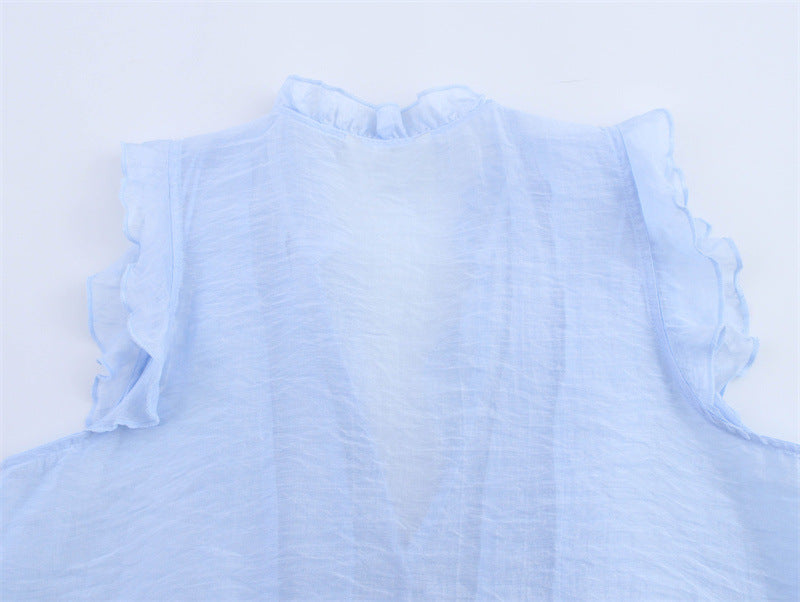 Fashion Solid Color Sleeveless Ruffl Layer Blouse