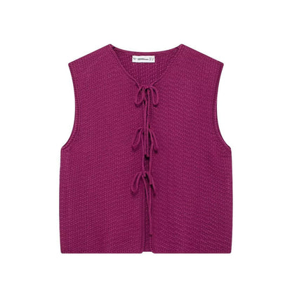 Round Neck Tie-Front Sleeveless Knit Vest