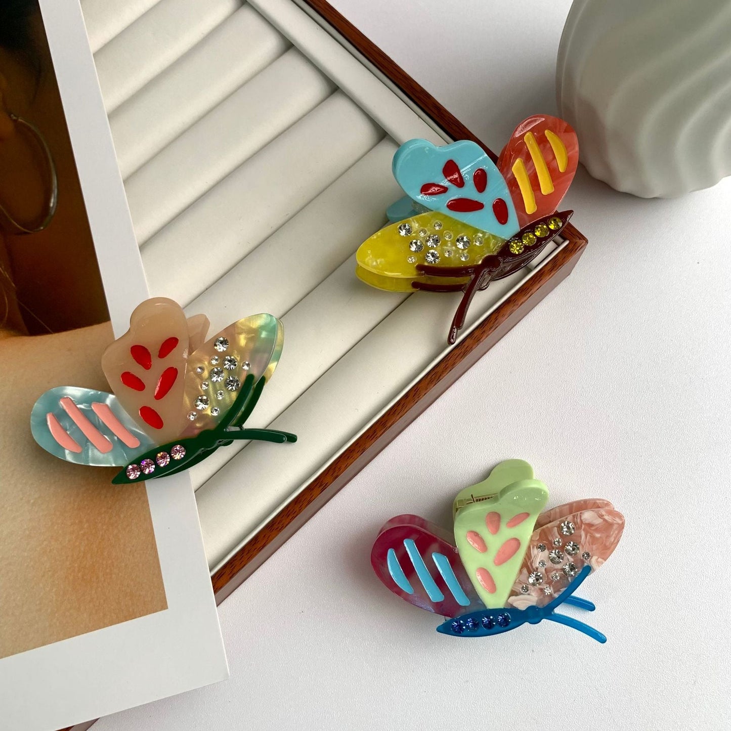 Colorful Butterfly Rhinestone Hair Claws