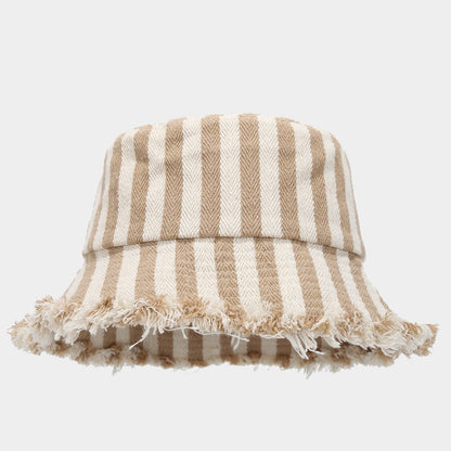 Trendy Striped Frayed Edge Fisherman Hat