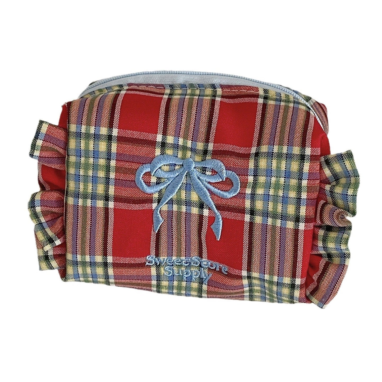 Bow Plaid Flounce Make Up Bag