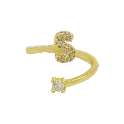 Letters A–Z Sparkling Zircon Adjustable Ring