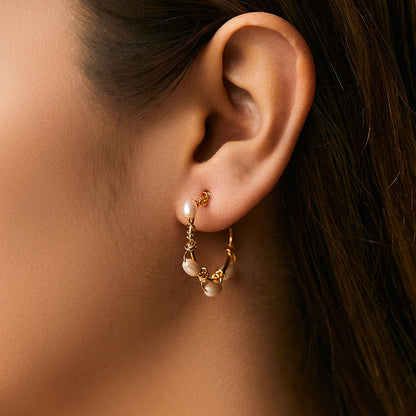 Elegant Pearl Wire Wrapped Hoop Earrings