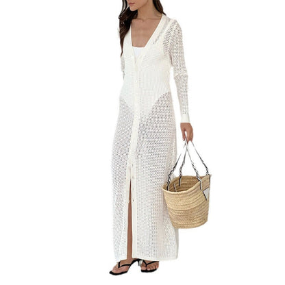 Solid Color Hollow Out Dress Cover Up