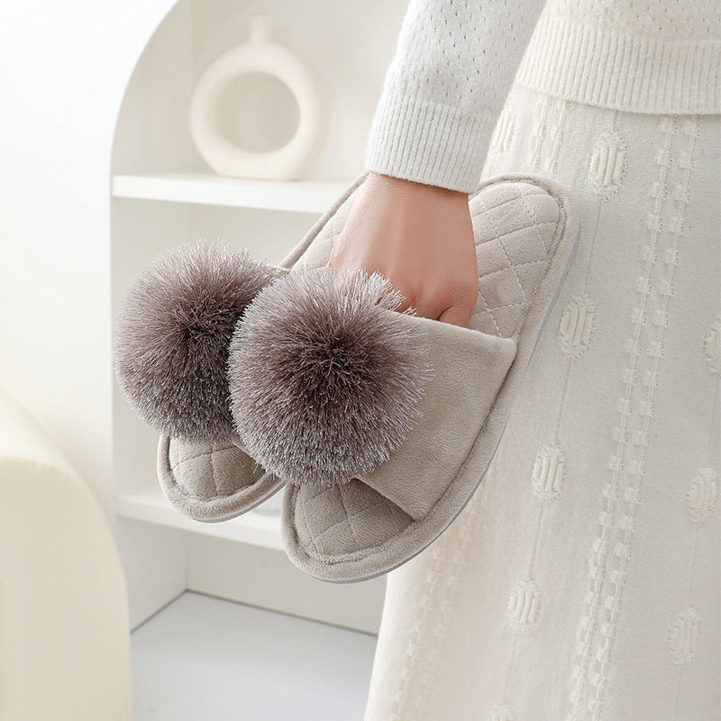 Cute Tassel Pom-Pom Plush Home Slippers
