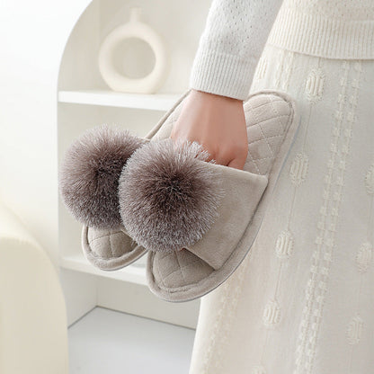 Cute Tassel Pom-Pom Plush Home Slippers